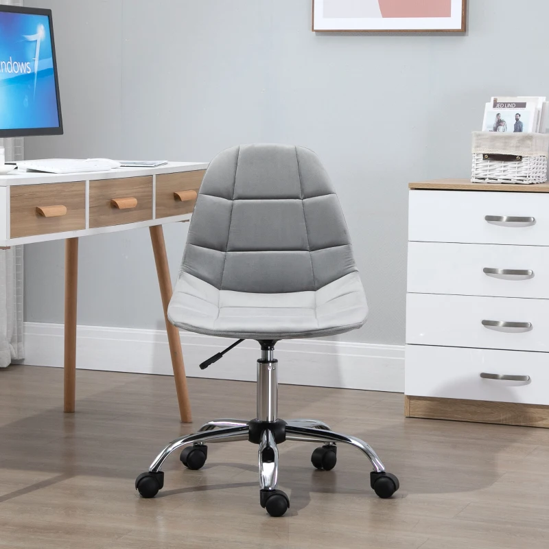 Vinsetto Chaise de bureau effet capitonné hauteur réglable pivotant 360° piètement chromé velours gris
