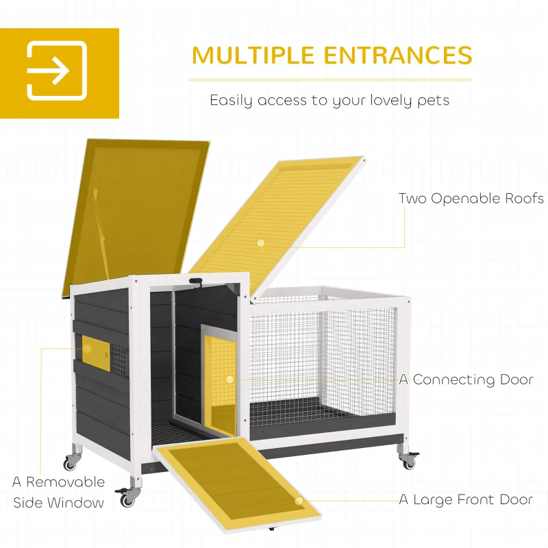 Klatka dla królików PawHut, drewniana, z wybiegem, kółka