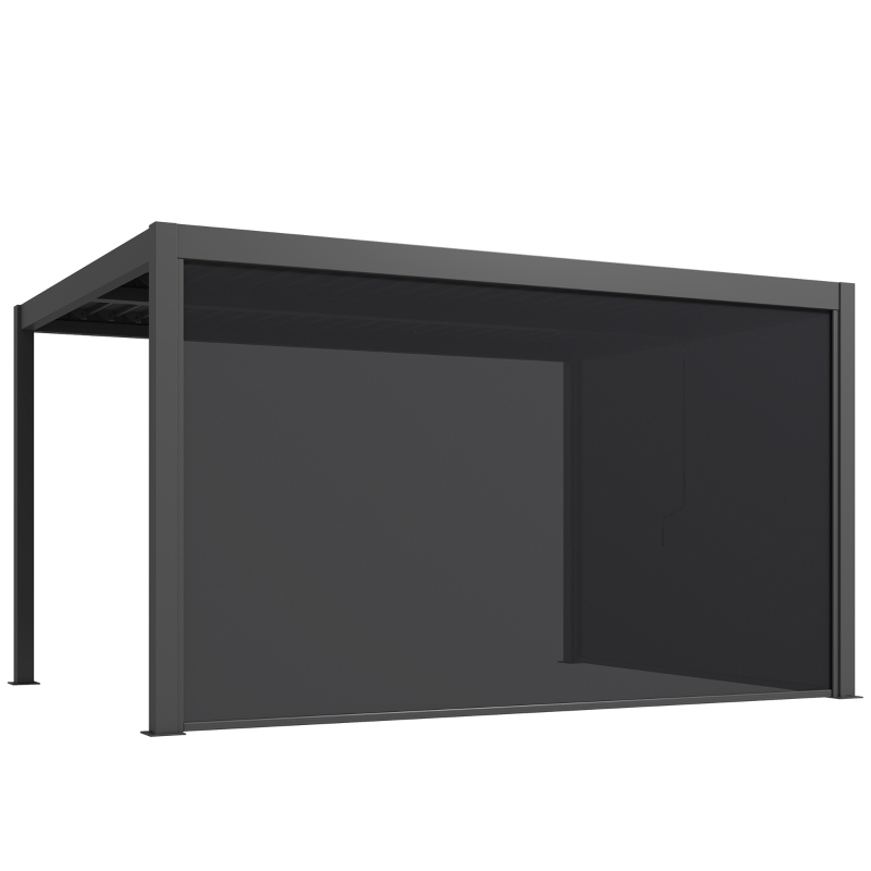 Outsunny Pergola bioclimatique 4x3m, pergola aluminium avec lames orientables, manivelle, stores latéraux coupe-vent, gris foncé