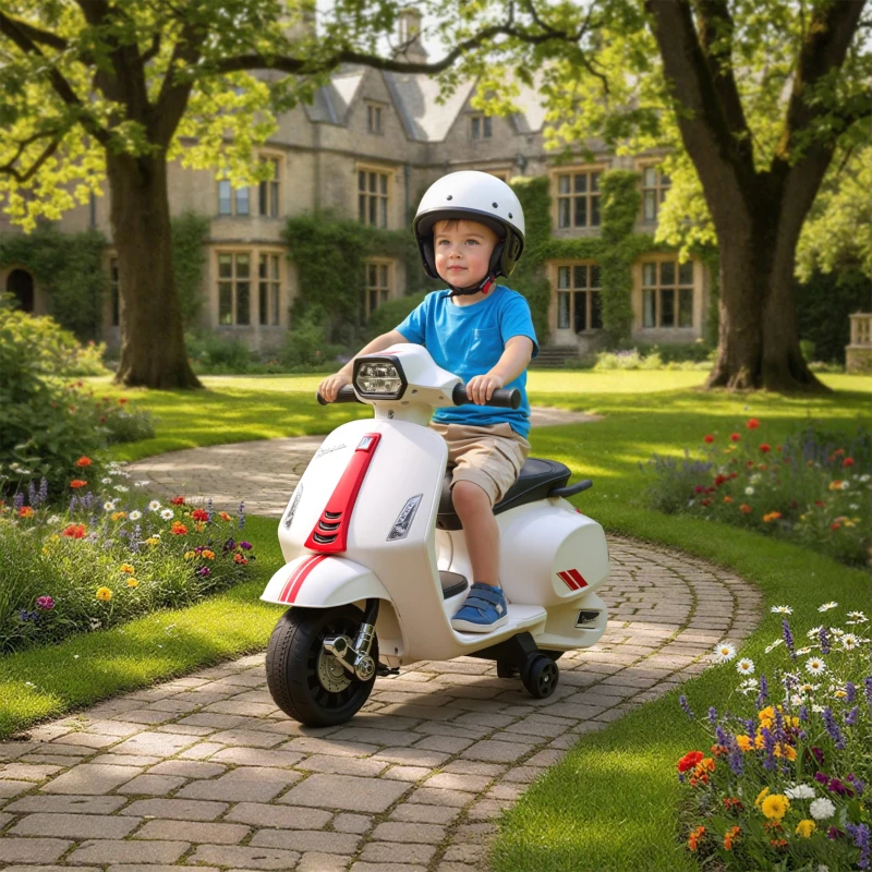 AIYAPLAY Elektrisches Kinder-Motorrad für 2-6 Jahre mit 6V-Batterie, Scheinwerfer, Hupe und Stützrädern, Weiß