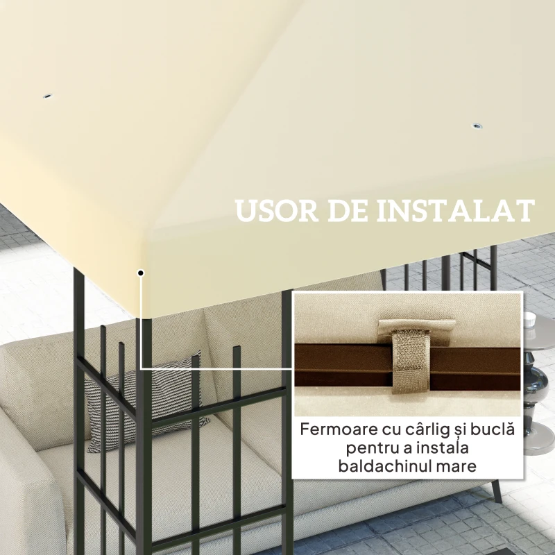 Outsunny Acoperiș pentru Gazebo de Grădină 3x3 m din Material Oxford 600D cu Orificii de Drenaj, Alb Crem
