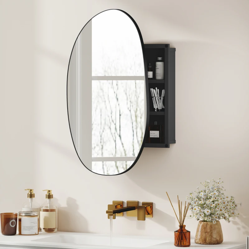 HOMCOM Dulap de Baie cu Oglindă și 3 Rafturi Interioare, Aluminiu și Metal, 61x12x79 cm, Negru