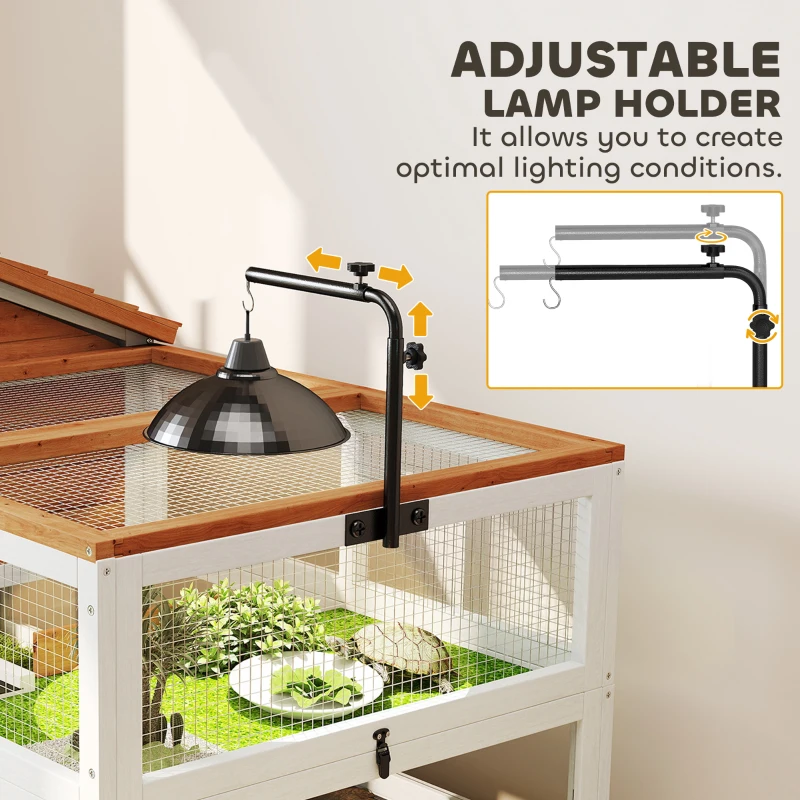 Dom dla żółwi PawHut, dwupoziomowy, z uchwytem na lampę, klatka dla małych zwierząt, pomarańczowy