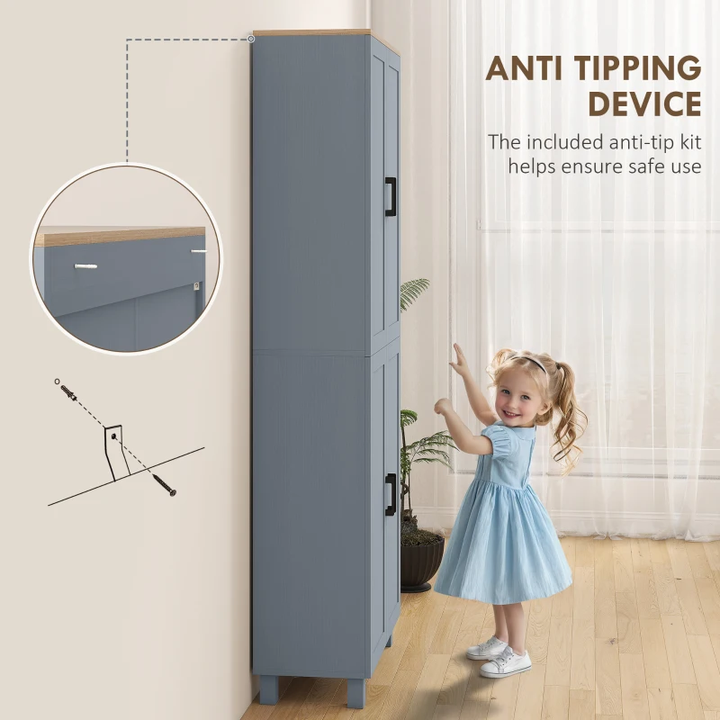 HOMCOM Freestanding Kitchen Cupboard, 4-Door Storage Cabinet with Adjustable Shelves, Modern Kitchen Pantry for Dining Room, 170cm, Grey Wood Effect