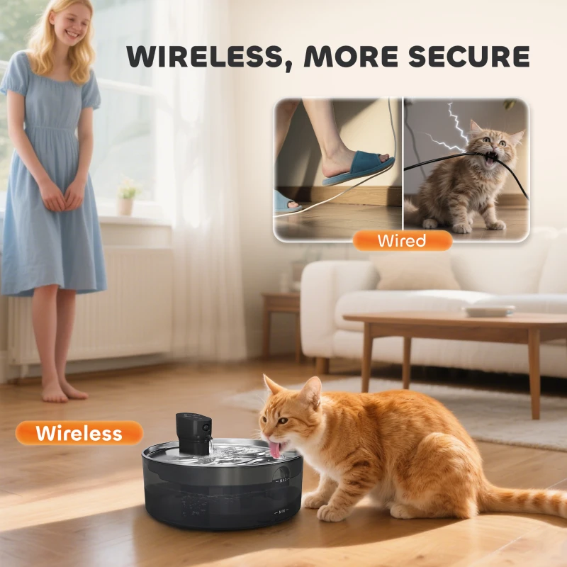 PawHut 7L Pet Water Fountain, Automatic Cat and Dog Water Dispenser with LED Indicator, Quiet Pump, 3-Stage Filtration, for Cats, Dogs, Multiple Pets, Black