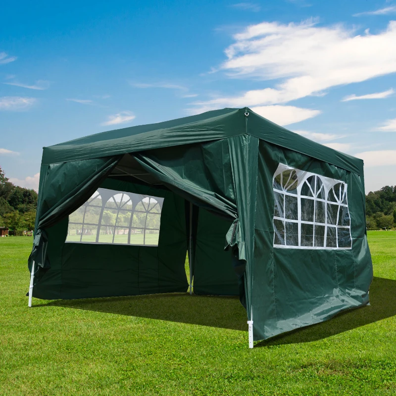 Outsunny Tonnelle tente de réception barnum pop-up pliant 3 x 3 x 2,55 m 4 parois amovibles + sac de transport vert
