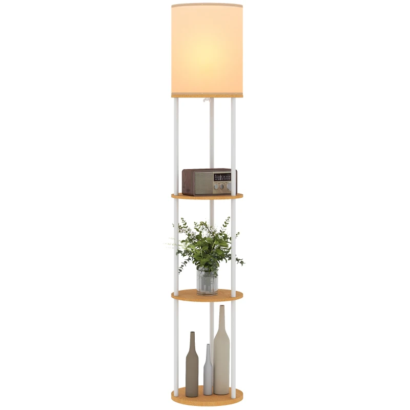 HOMCOM Lampe sur Pied avec Étagères avec 3 Températures de Couleur Télécommande pour Salon Chambre Bureau Bois naturel