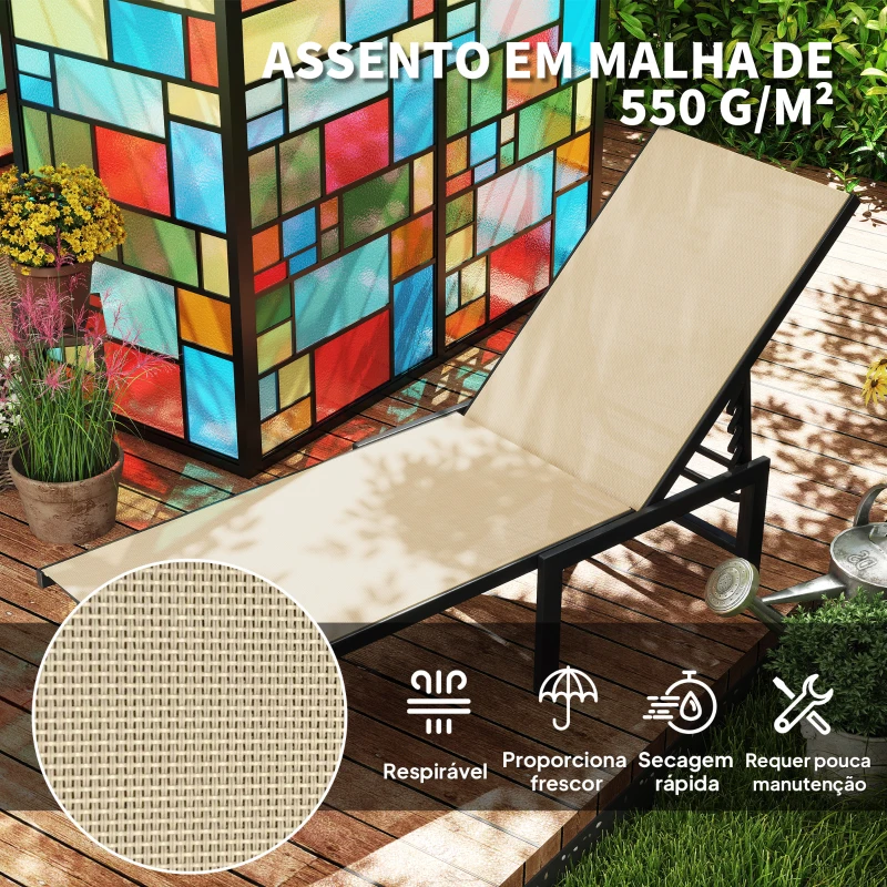 Outsunny Espreguiçadeira Reclinável de Jardim Exterior com Encosto Ajustável em 4 Posições e Estrutura de Aço, 166x60x84 cm, Caqui