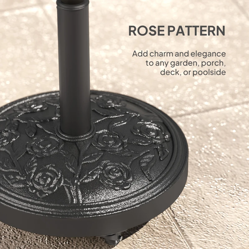Outsunny Parasol Base, Umbrella Base with Wheels Cast Iron Effect, for Umbrella, Canopy, Weather Resistant, Black