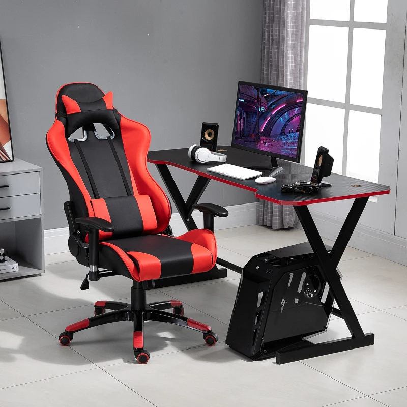 HOMCOM Fauteuil de bureau manager grand confort style baquet Racing pivotant inclinable avec coussins rouge noir