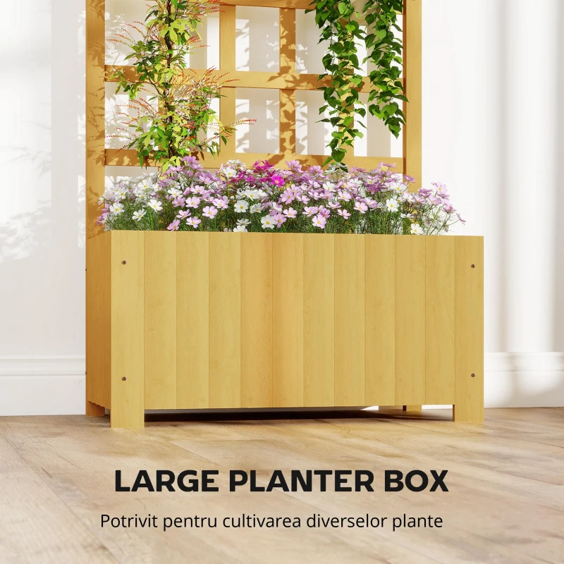 Outsunny Jardinieră cu spalier din lemn cu drenaj pentru cultivare legume, flori, ierburi aromatice 60x30x120 cm natural
