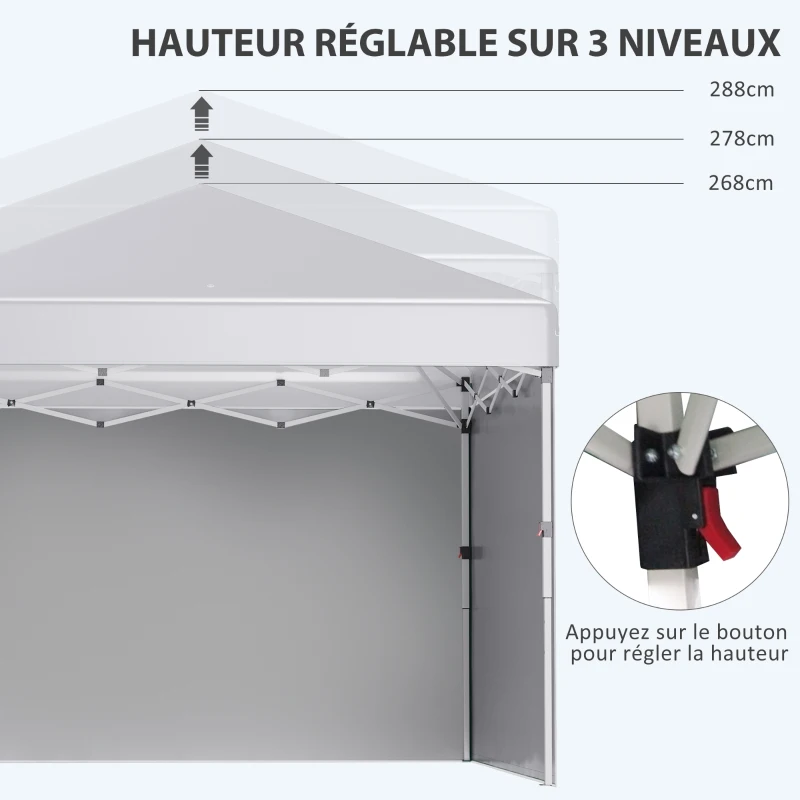 Outsunny Tonnelle de jardin pop-up réglable en hauteur protection 2 parois latérales sac de transport 297 x 297 x 288 cm blanc
