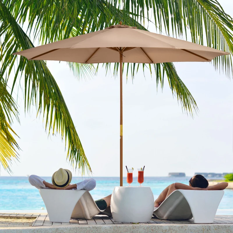 Outsunny Parasol droit parasol de jardin double toit en bois polyester haute densité protection solaire Ø 3 x 2,5 m kaki