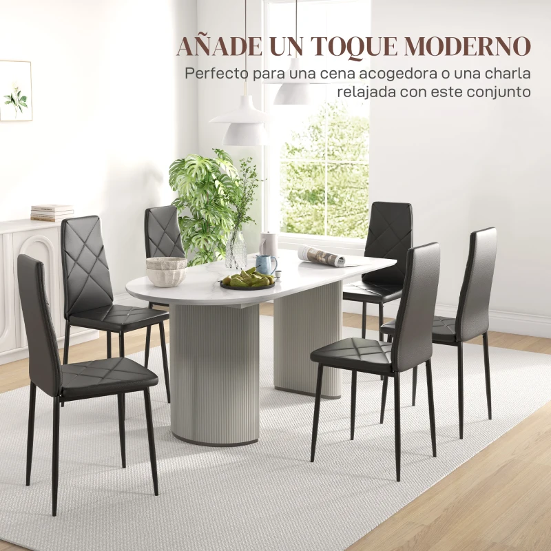 HOMCOM Set de 6 Sillas de Comedor Tapizadas de Cuero Sintético con Respaldo Alto y Patas de Acero 41x50x97 cm Negro