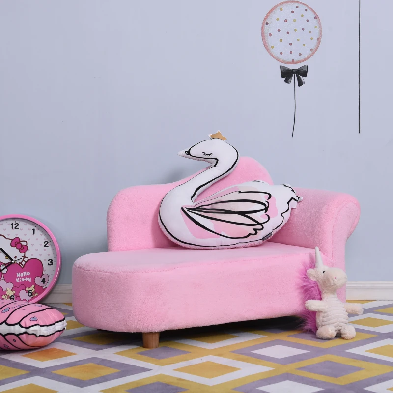 HOMCOM Fauteuil canapé méridienne pour enfant effet velours - 80 x 40 x 49 cm rose