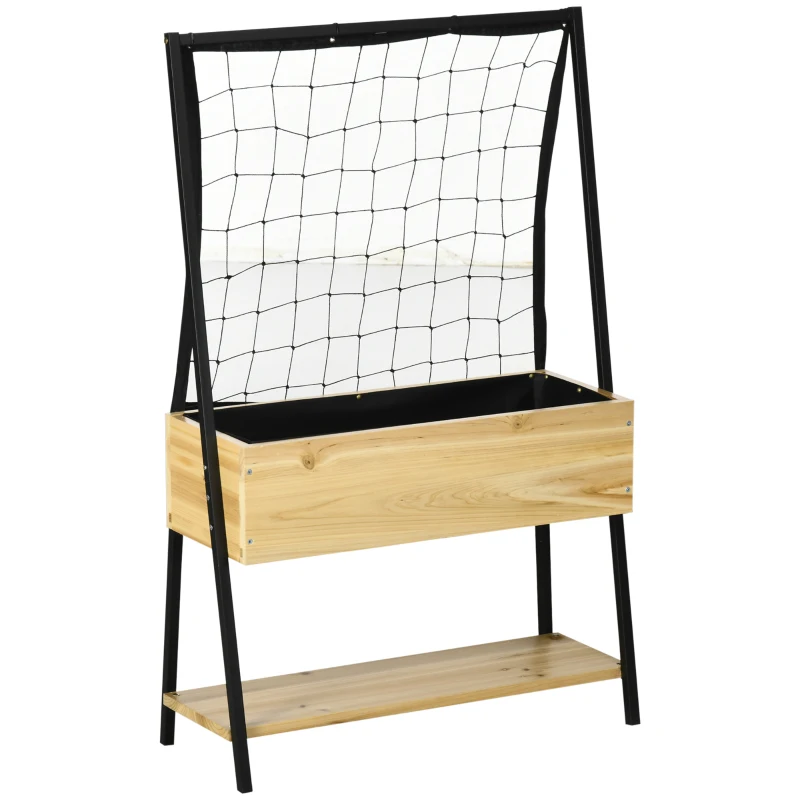 Outsunny Jardinière sur pieds avec étagère inférieure et treillis filet pour plantes et fleurs - dim. 80L x 30l x 125H cm