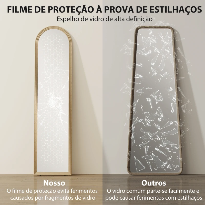 HOMCOM Espelho de Pé 160x40 cm com Moldura Efeito Pedra Espelho de Corpo Inteiro  Retangular para Pendurar Bege