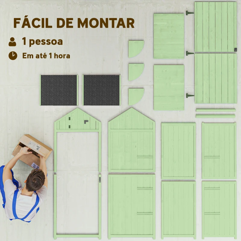 Outsunny Armário de Jardim de Madeira - Cobertizo de Arrumação com Prateleiras 77x54,2x179 cm Verde