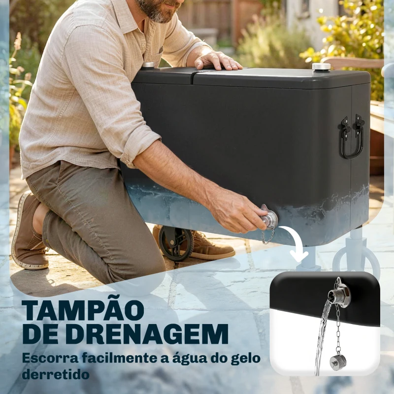 Outsunny Carrinho Frigorífico de 56L com Rodas Pega Ajustável Abre-garrafas Recolhedor de Tampas Dreno 75x35x120 cm Preto
