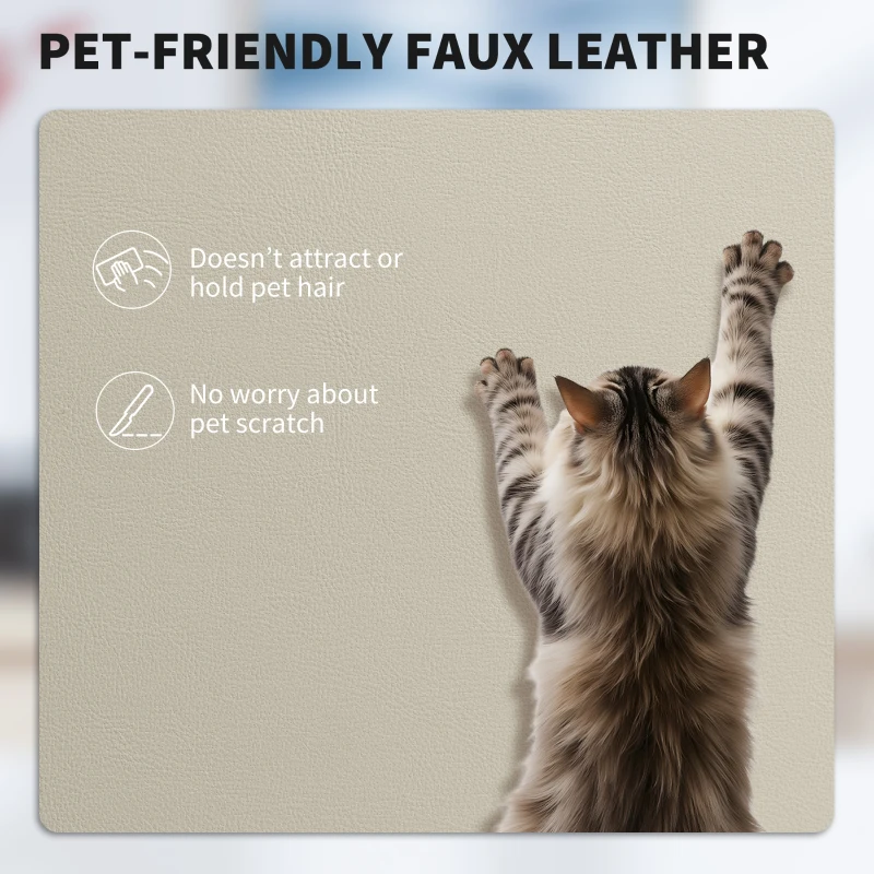 HOMCOM Krzesło biurowe z przyjaznym zwierzętom pokryciem ze skóry ekologicznej, z podnóżkiem, regulowana wysokość, na kółkach, Beżowe