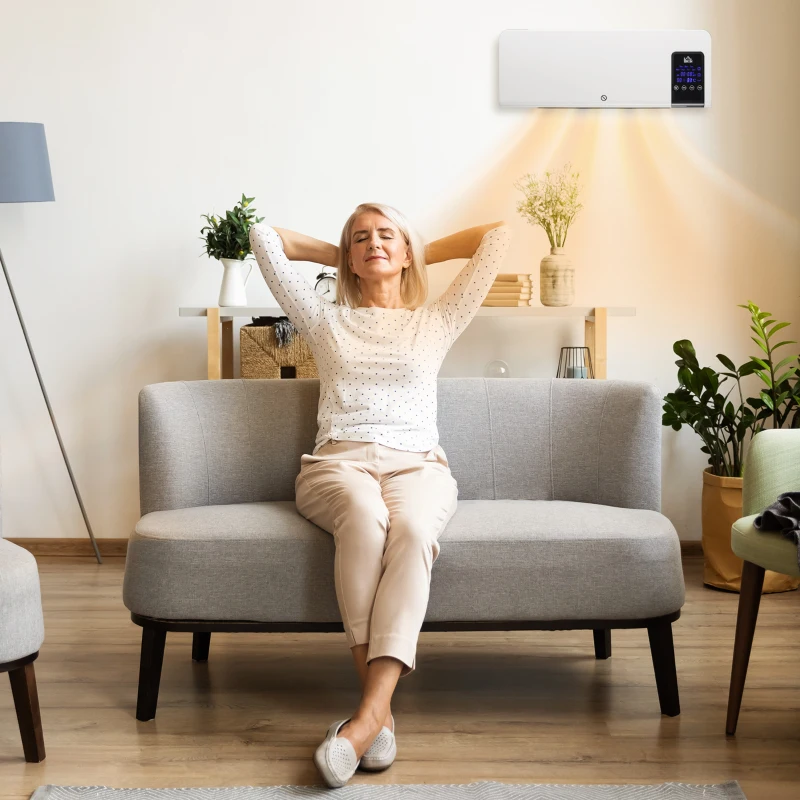 HOMCOM Radiateur soufflant mural chauffage céramique PTC - 1000 W / 2000 W oscillation minuterie avec télécommande blanc