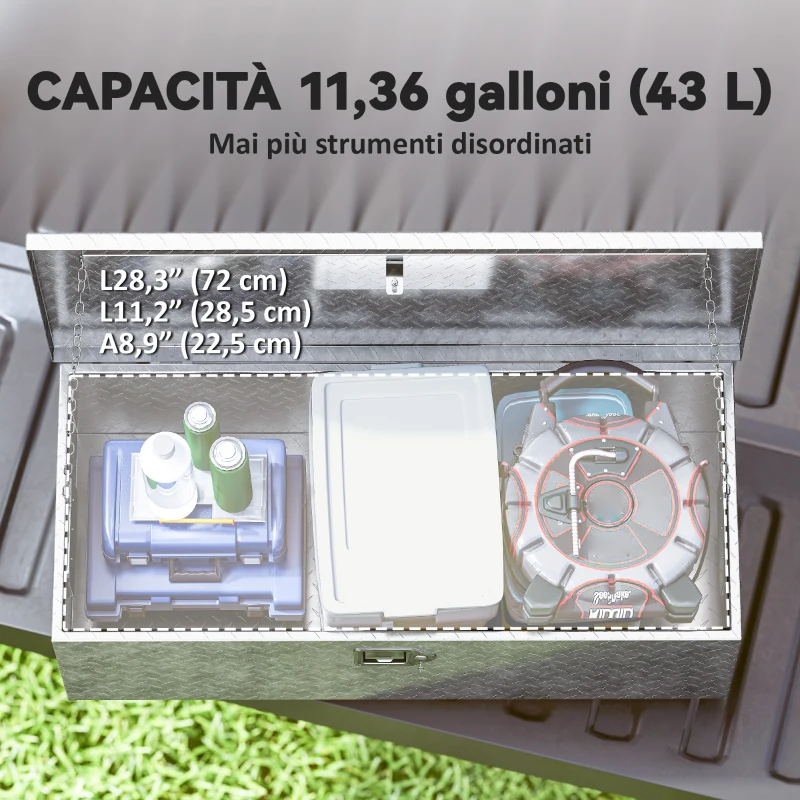 HOMCOM Cassetta degli Attrezzi da 43L in Alluminio con Serratura, 2 Chiavi e Maniglia Laterale, 76.2x33x24.4 cm, Argento