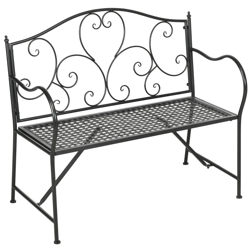 Outsunny Banc de jardin 2 places banquette extérieur terrasse patio en acier style romantique - 106 x 42 x 95 cm noir
