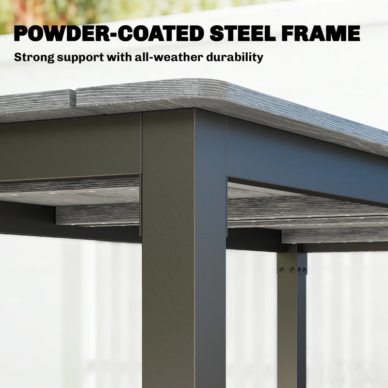 Outsunny Garden Dining Table for 6-8 Person, 180 x 86 cm Rectangular Outdoor Dining Table with Wood Slatted Top, Grey