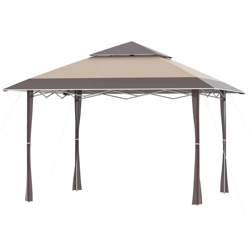 Outsunny Tonnelle barnum de jardin pop-up pliant Anti-UV 4L x 4l x 3H m acier polyester sac transport à roulettes pour la Fête, l'extérieur, Patio, Camping chocolat beige