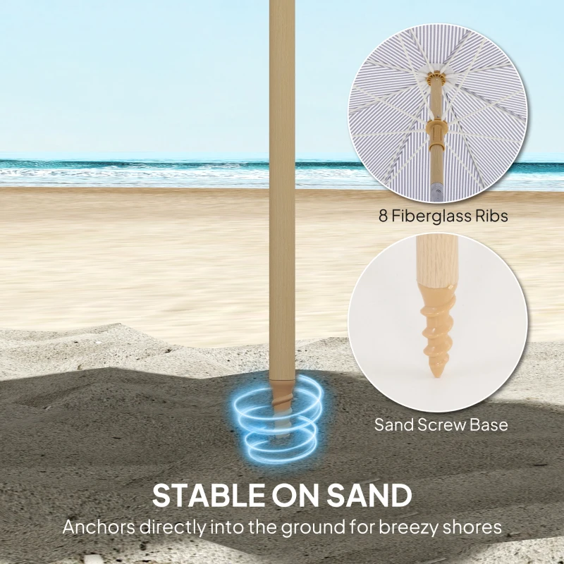 Outsunny 1.7 m Beach Umbrella with Sand Anchor, 30° Tilting Fringed Beach Garden Parasol with Adjustable Height, Blue