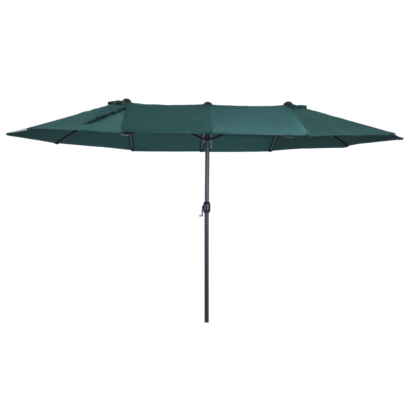 Outsunny Parasol de jardin exterieur parasol double rectangulaire 4,6L x 2,7l x 2,4H m avec ouverture fermeture manivelle, cadre en acier, toile 180 g/m², parasol pour balcon, piscine, vert