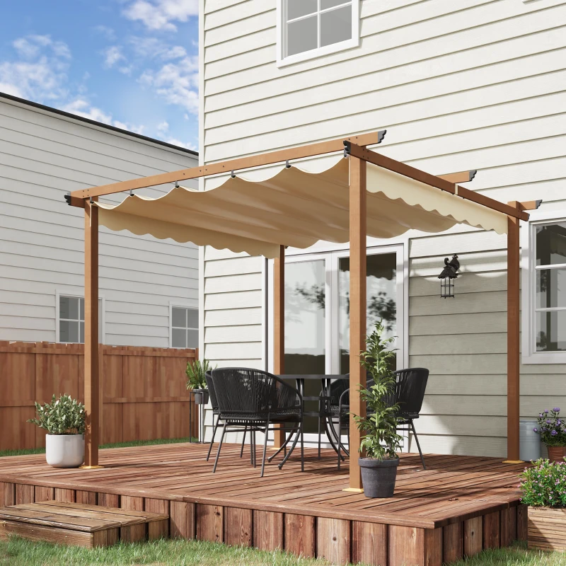 Outsunny Pergola rétractable structure alu + toile polyester haute densité protection contre le soleil  3 x 3 x 2,25 m beige