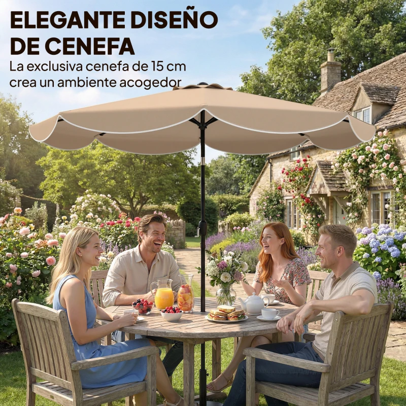 Outsunny Sombrilla Terraza Exterior Ø2,7 m Sombrilla con Inclinación Ajustable 3 Posiciones Manivela y Volante Caqui