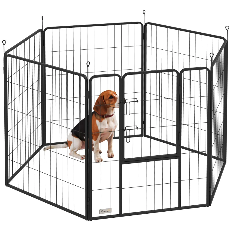 PawHut Parque para Perros de 6 Paneles de 100 cm de Altura con Puerta para Interior y Exterior Negro