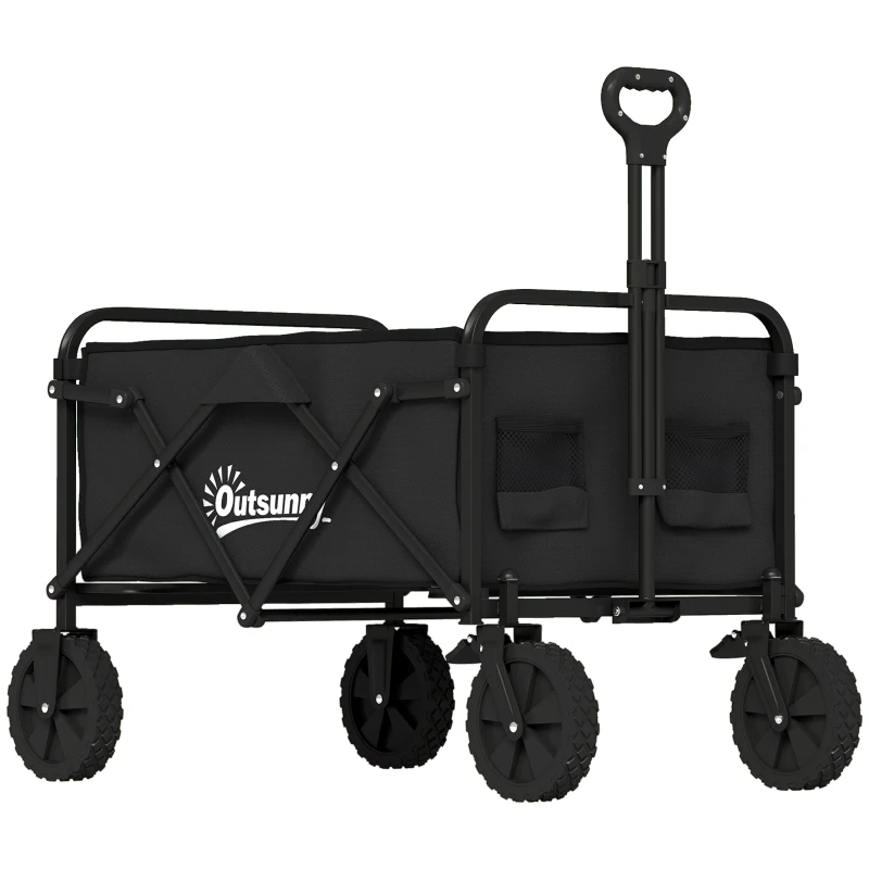 Outsunny Chariot de jardin pliable avec roues verrouillables Poignée réglable Porte-gobelet Charge 80 kg pour camping 85x50x99 cm noir