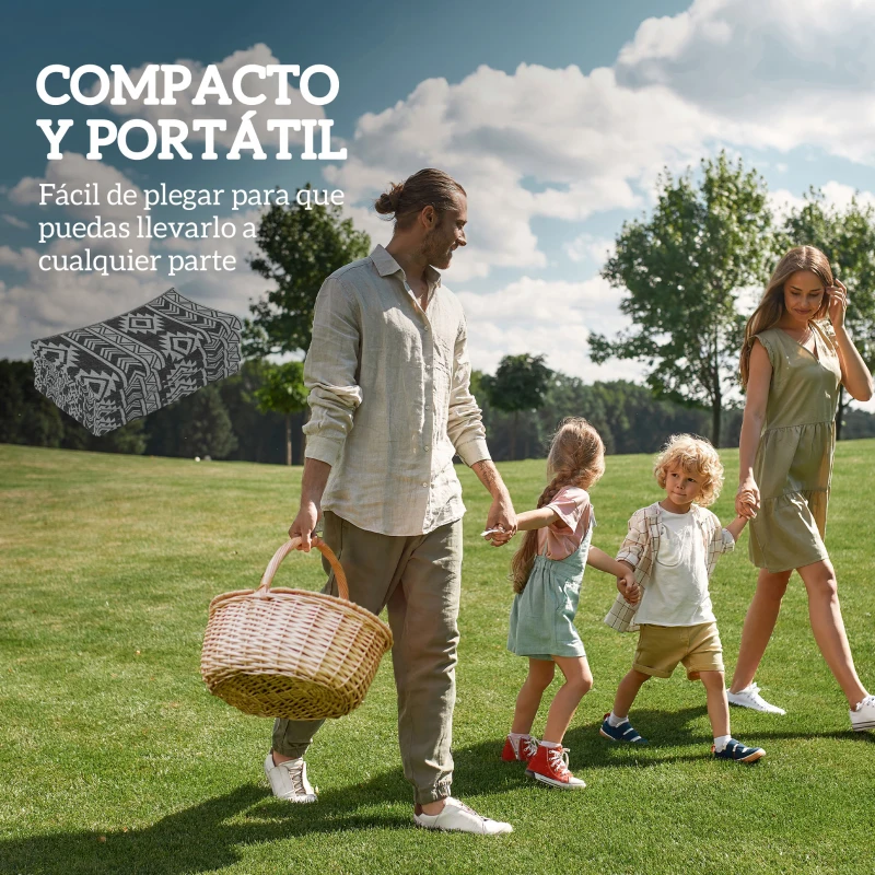 Outsunny Alfombra de Exterior Reversible 182x274 cm Impermeable Anti-UV para Viajes en Autocaravana Negro y Gris