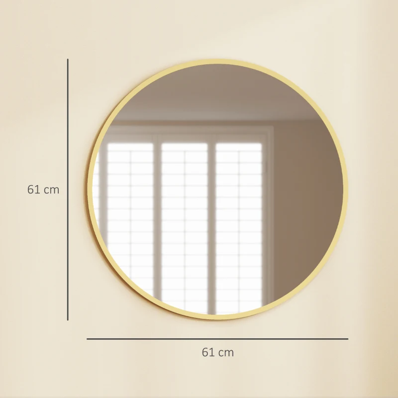 HOMCOM 61cm Decorative Wall Mirror for Bedroom Living Room, Modern Round Bathroom Mirror for Home Decor, Gold Tone