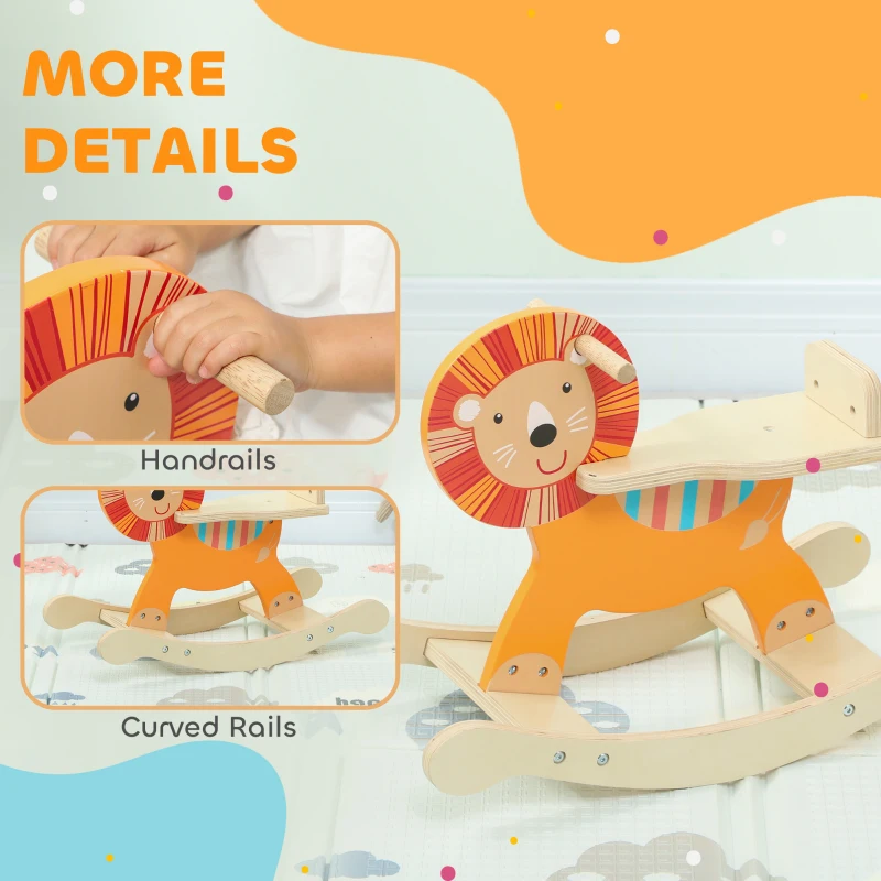AIYAPLAY Konik na biegunach z Designem Lwa, Nośność 25 kg, 2-5 Lat, Drewno, Pomarańczowy