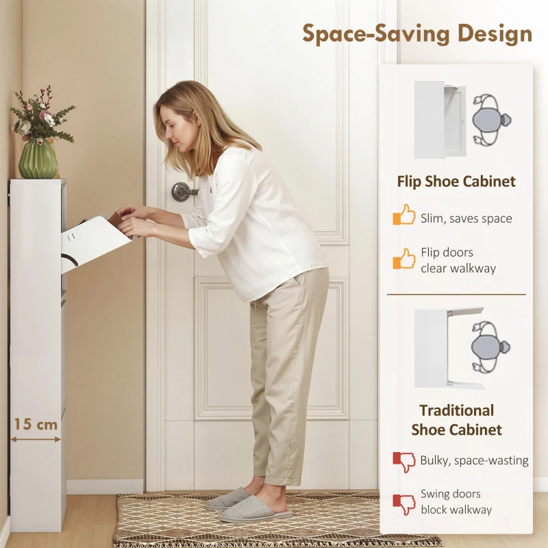 HOMCOM Metalowa szafka na buty z 3 uchylnymi półkami, wąska szafka na buty montowana na ścianie, na 6 par butów, biała