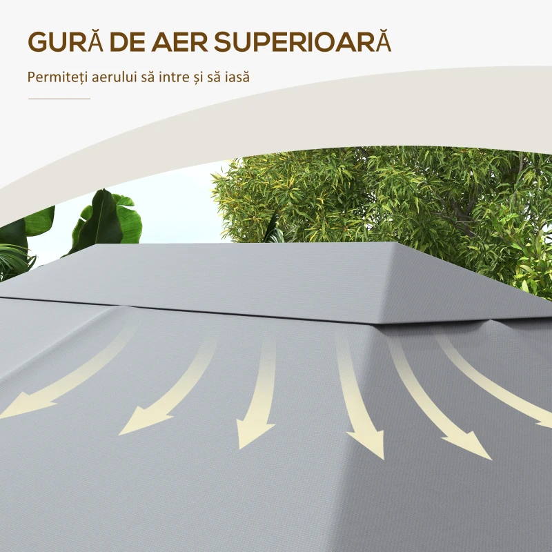 Outsunny Acoperiș de Rezervă 4x3 m pentru Foișor Anti UV din Poliester cu Ventilație, Gri Deschis