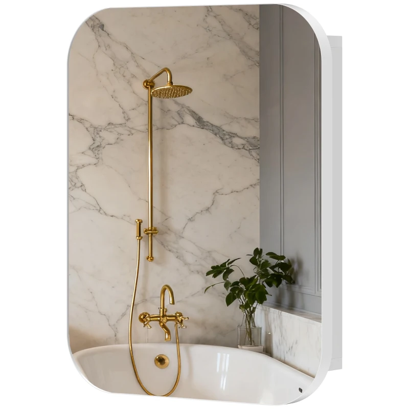 HOMCOM Bathroom Medicine Cabinet with Mirror, Bathroom Wall Cabinet with Adjustable Shelves, Soft Close Hinges, White