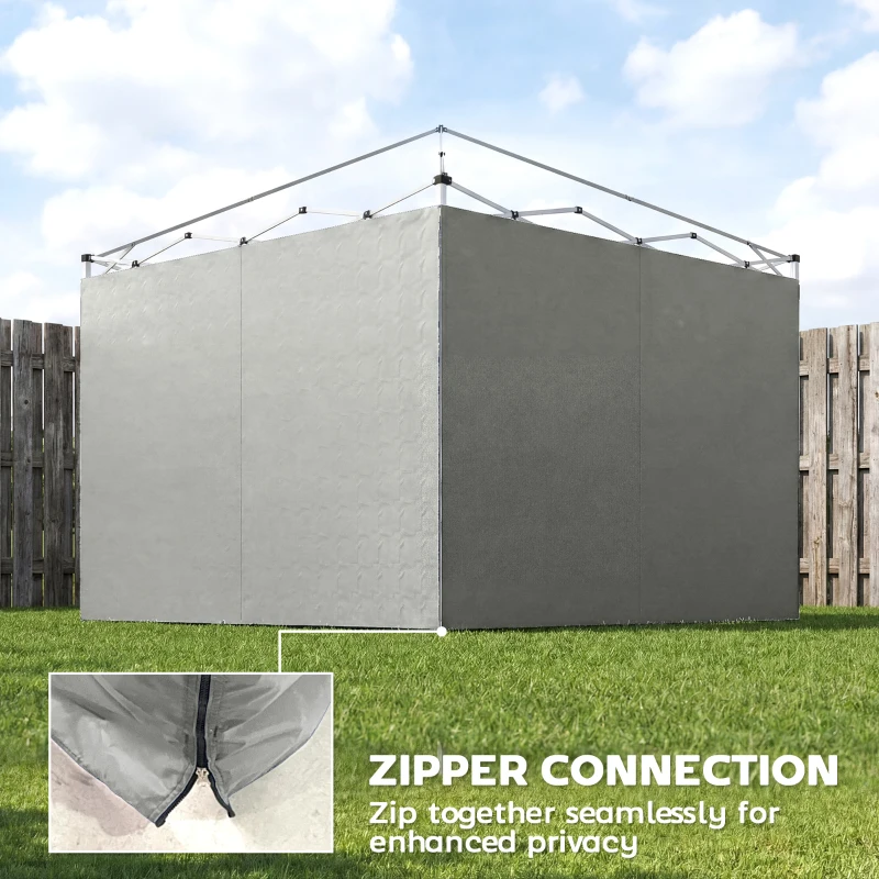 Outsunny 3-częściowy zestaw bocznych ścian z zamkiem błyskawicznym do pawilonu 3x3 m, jasnoszary