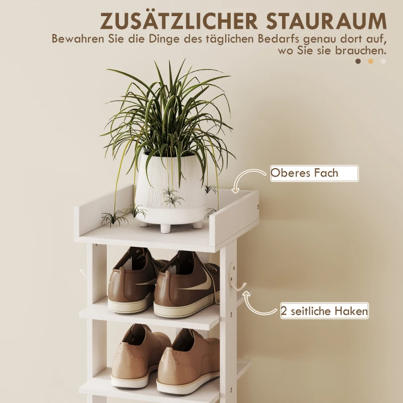 HOMCOM Schuhregal 9 Ebenen Holz-Schuhorganisator mit Ablage oben und 2 Haken, für Eingangsbereich, Weiß