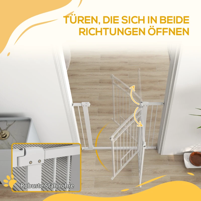 PawHut 96cm Tall Dog Gate with Cat Door, 7cm and 14cm Extensions, for Stairs & Doorways, 76-104cm Width