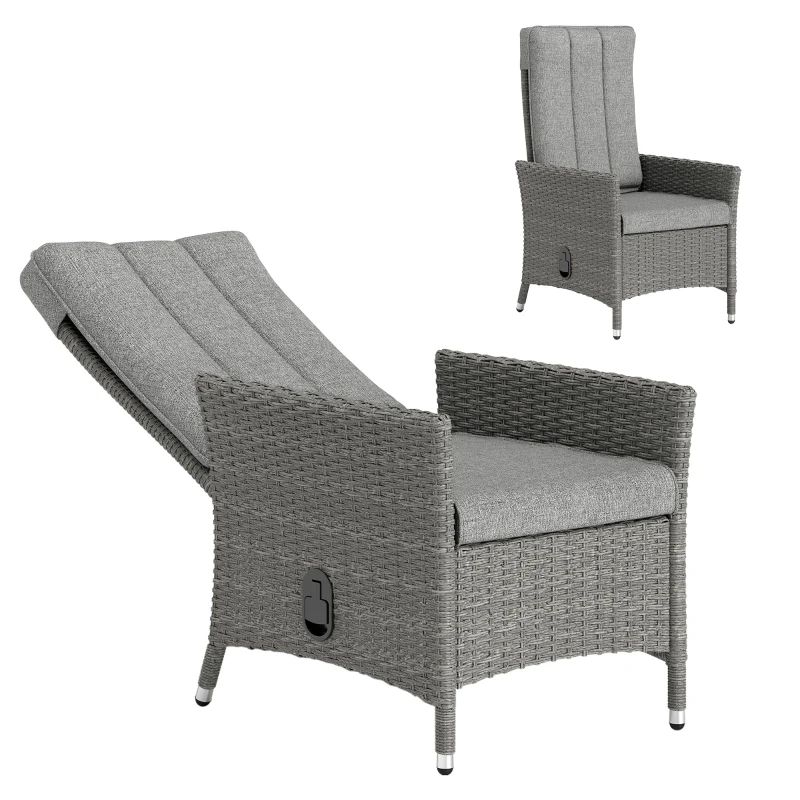 Outsunny 105°-150° Reclining Rattan Chair - Light Grey