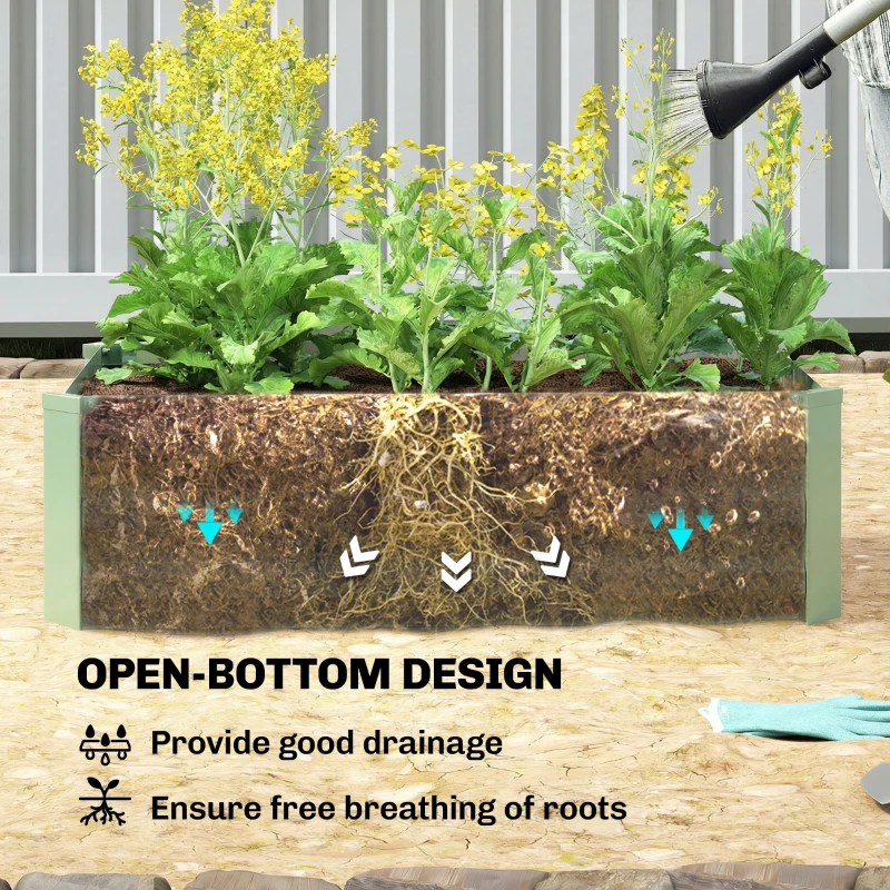 Outsunny Set of Two 100 x 60cm Steel Planter Boxes - Light Green