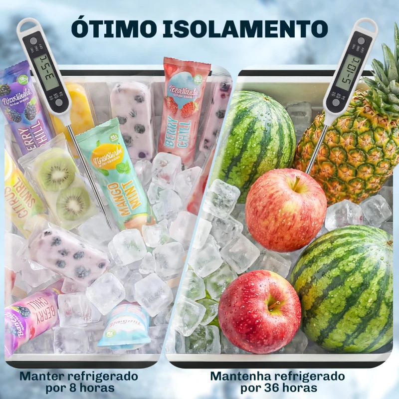 Outsunny Carrinho Frigorífico de 56L com Rodas Pega Ajustável Abre-garrafas Recolhedor de Tampas Dreno 75x35x120 cm Preto