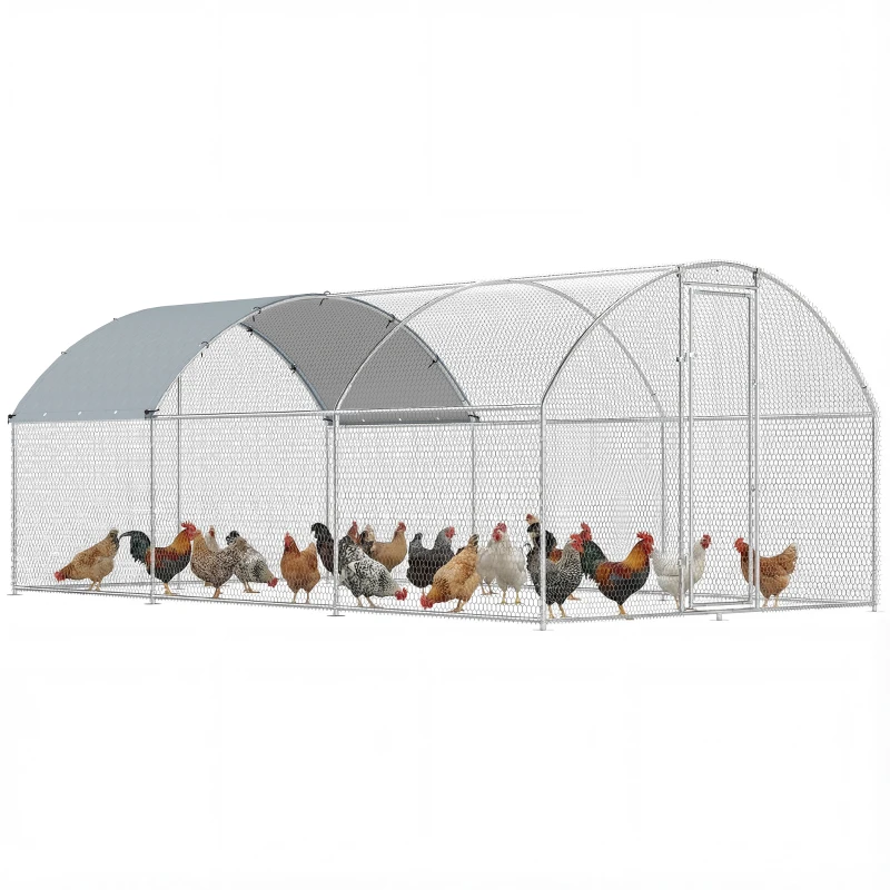 PawHut Gallinero para Exterior 2,8x5,1x1,9 m Cubierta de Tela Oxford Anti-UV Impermeable Pestillos para 15-24 Gallinas Plata