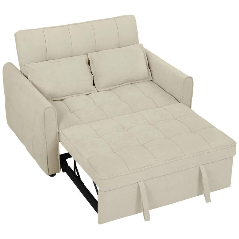 HOMCOM 2 Seater Sofa Bed, 3-in-1 Convertible Sleeper Sofa with Click-clack Adjustable Backrest and 2 Pillows, Light Brown