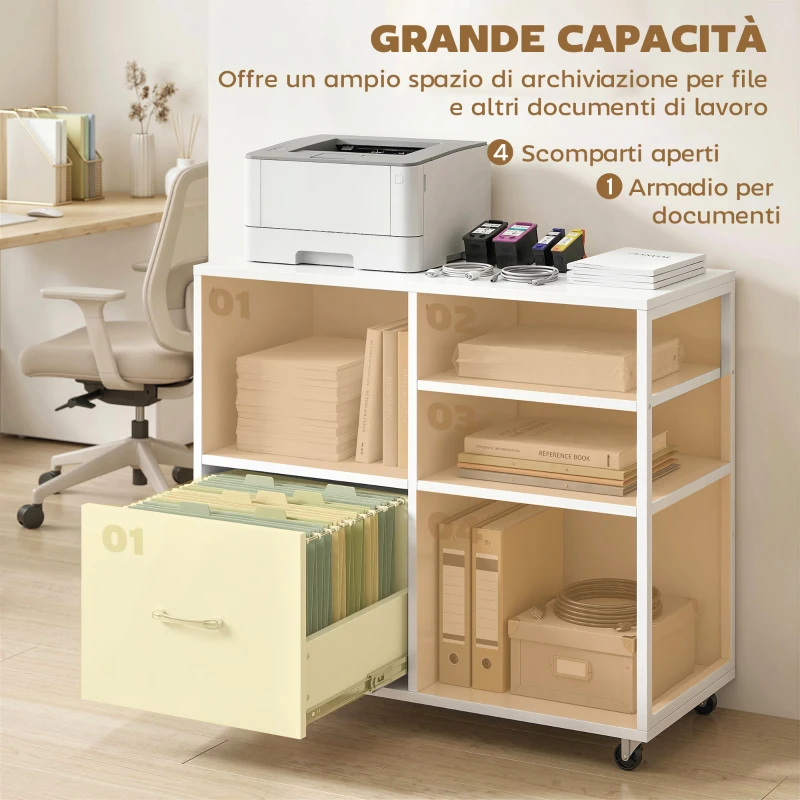 HOMCOM Tavolo stampante con ruote e cassetto A4 per casa e ufficio